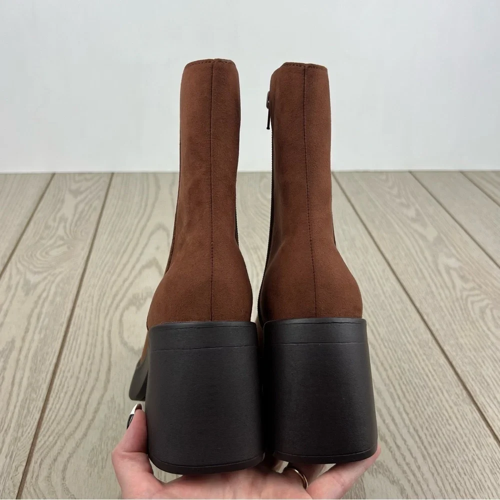 Sun + Stone Women's Tiannaa Platform Booties 7M Russet MC Faux Suede $80